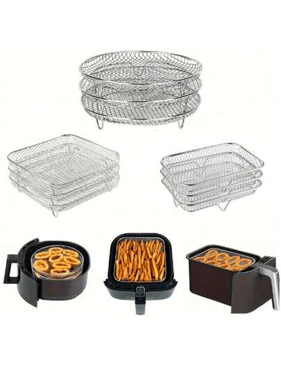 1 层不锈钢空气炸锅配件 - 可用洗碗机清洗，可堆叠用于烤箱和炸锅 耐用空气炸锅架 可堆叠多用途烤箱架 不锈钢篮子托盘 空气炸锅配件