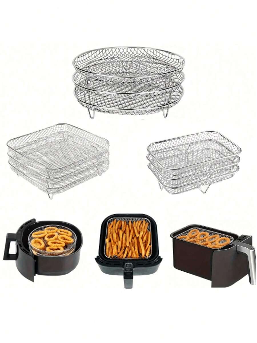 1 层不锈钢空气炸锅配件 - 可用洗碗机清洗，可堆叠用于烤箱和炸锅 耐用空气炸锅架 可堆叠多用途烤箱架 不锈钢篮子托盘 空气炸锅配件