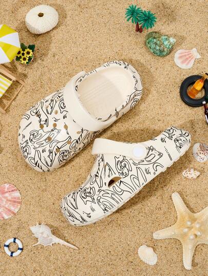 1 Pair Toddler Boys' Cute Cat Print Breathable Lightweight Comfortable Indoor/Outdoor Sandals, Durable Non-Slip Beach Slippers, Spring/Summer