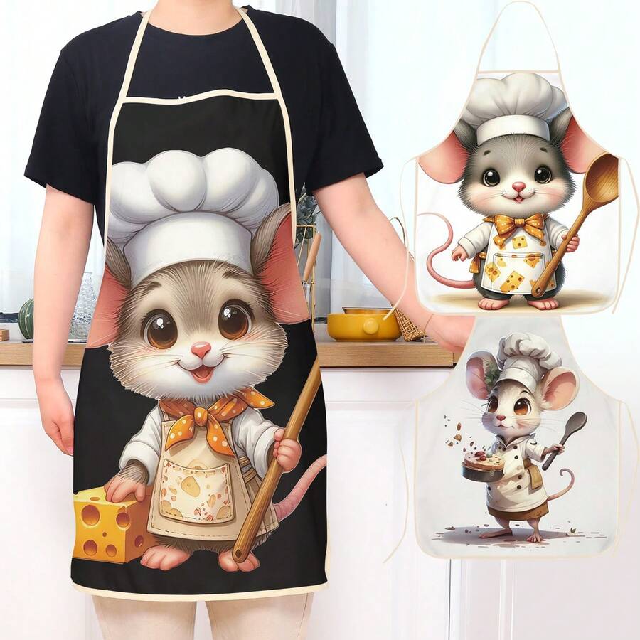 1 Piece Fun Mouse Chef Print Apron Polyester Great For Cooking Party Cleaning - Multicolor - View 1