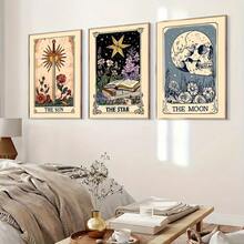 1/3 件塔罗牌象征主义墙面艺术海报，现代风格墙面艺术，太阳、月亮和星星塔罗牌墙面艺术，神秘和神秘主题装饰画，帆布艺术品墙画礼物，适用于卧室、办公室、客厅、墙壁装饰、家居和宿舍装饰，无框/带框 - 彩色 - 查看 16