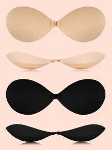 2 Pairs Of Adhesive Reusable Strapless Front Closure Bras, Invisible Nipple Cover Boob Pads, Women Underwear And Lingerie Accessories For Dresses And Gowns In Summer