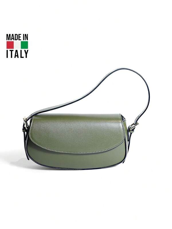 Bolso baguette de mujer de piel genuina, hecho en Italia, de piel de ternera dura de alta calidad con estampado