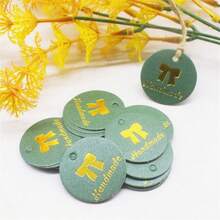 100tag20M Rope Creative Thank You, Handmade Gold Stamping Hanging Tag Circular 3cm Card Party Gift Baking Thank You Package