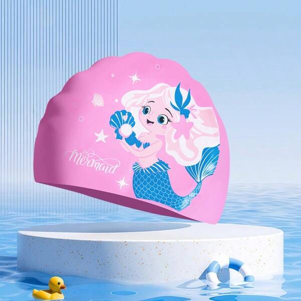 1 pezzo Cuffia da nuoto in silicone con design a cartone animato e protezione per le orecchie, cappello impermeabile per spiaggia, piscina, sport acquatici all'aperto, accessori da spiaggia, galleggiante da piscina