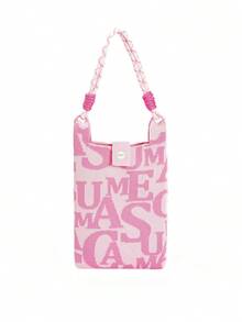 1 件甜美字母印花斜挎包、按扣编织托特包、单肩包，适合购物、旅行、日常穿着，是送给朋友的绝佳礼物