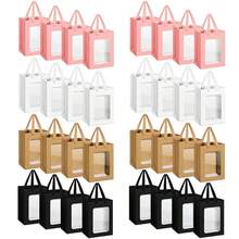 4 piezas Bolsa de regalo con ventana transparente, Caja de regalo de papel grande con asa, Bolsa de compras de papel Kraft con ventana transparente, Bolsa de regalo transparente para regalos, fiestas y festivales - Multicolor - Ver 22