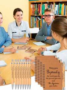 20 pièces/10 jeux Ensemble cadeau de remerciement pour groupe d'employés - Comprend des stylos à bille en bambou de motivation et des cahiers spiralés de motivation. Cahiers de remerciement pour employés, cahiers d'inspiration spiralés. Cadeaux de gros pour bénévoles, enseignants, infirmières, team building, anniversaire, retraite, cadeaux de bureau de remerciement pour les fêtes (20/12/2 pièces)