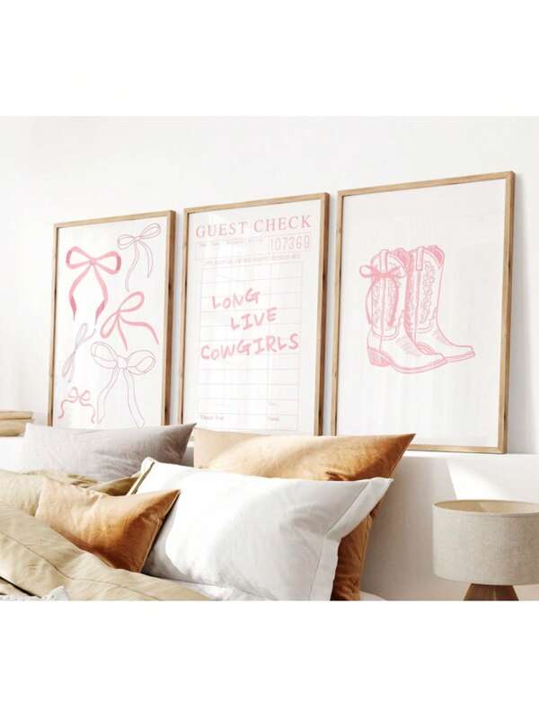 Long Live Cowgirls, Coastal Cowgirl Print, Girly Western Wall Art, Bow Boots, Set Of 3, Dorm Decor Optional Frame ,Wall Art With Frame