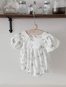 INS Newborn Baby Girls Fresh Floral Bubble Short Sleeve Romper, Summer - White - View 4
