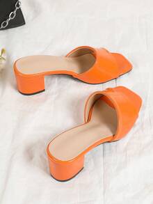 حذاء كعب عالي أنيق باللون البرتقالي للنساء، صنادل كعب عالي برتقالية عصرية للصيف، حذاء مول سهل الارتداء بكعب سميك وأصبع مربع، أحذية نسائية لامعة