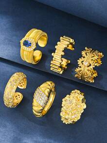 一系列迷人、优雅、个性化、经典、复古风格、微镶嵌锆石、18K 镀金铜女士开口戒指，适合婚礼、周年纪念、节日、派对、生日、礼物、工作、日常佩戴、女士珠宝配饰