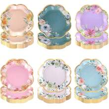 6 Design Vintage Floral Paper Plates -7 Inch Flower Party Plates Floral Disposable Plates For Afternoon Tea/ Tea Party BabyShower Brial Shower Birthday Wedding And Anniversary - Multicolor - View 17