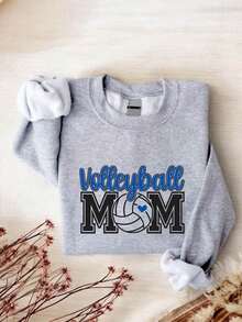 Volleyball Mom Sweatshirt, Game Day Long Sleeve Sweater, Cheer Mom Sweatshirt, Gift For Volleyball Mama, Volleyball Season Sweatshirt TT1838 - 灰色 - 查看 1