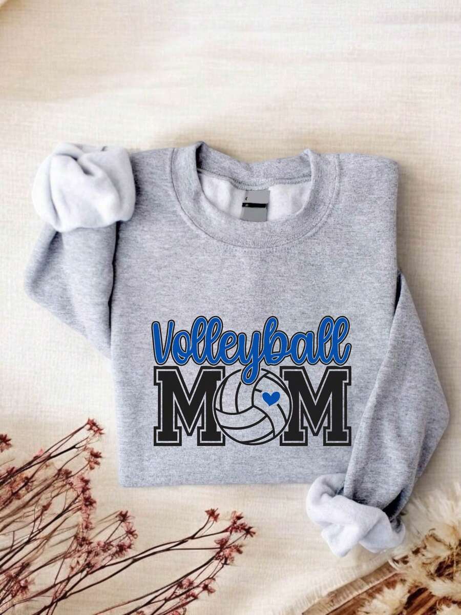 Volleyball Mom Sweatshirt, Game Day Long Sleeve Sweater, Cheer Mom Sweatshirt, Gift For Volleyball Mama, Volleyball Season Sweatshirt TT1838 - 灰色 - 查看 1