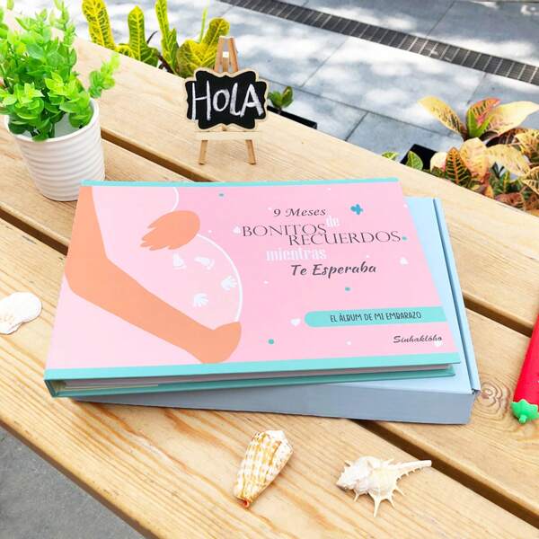 Sinhakloho Sinhaklóho Libro/Diario/Agenda del Embarazo Semana a Semana | 9 Meses De Boñitos Recuerdos Mientras Te Esperaba, Álbum Embarazadas para Fotos, Ecografías e Información, 8 Hojas Pegatinas Lindas, Empaque Exquisito en Caja de Regalo, Edición en Español