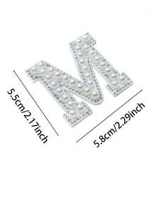 A-Z 1 Pack Of 5.5cm White Pearl Letter Ironing Patch, DIY Clothes Jacket Alphabet Name Crystal Applique Patch, Gift - White - View 16