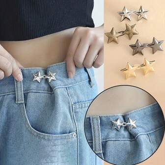 1 pieza/2 piezas/4 piezas Ciñe cintura con hebilla desmontable en forma de estrella sin necesidad de coser para pantalones vaqueros flojos, reduce la línea de la cintura