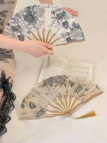 1 Stück handgehaltener Faltfächer, Fächer, Retro Blumenfächer, bemalte Fächer, goldene Fächer, Satin Fächer, faltbarer Fächer, Hochzeit Handfächer, Party Handfächer, dekorative Fächer, hölzerner Faltfächer, Heimdekoration Ornamente & Accessoires/dekorative Fächer, chinesischer Stil als Kirchenhochzeitsgeschenk
