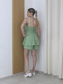 SHORT JUMPSUIT Simple Elegant Boho Backless With Belt Criss-Cross - verde menta - Ver 2