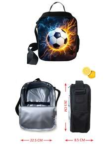 足球主题儿童保温午餐袋。大容量涤纶斜挎午餐袋，适合学生和上班族。学校用品，返校季