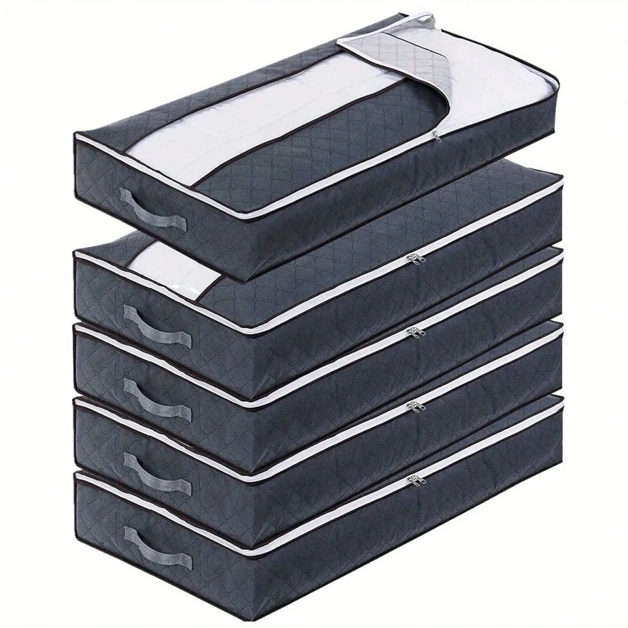 1/4 Pcs 90L Underbed Storage Bags, High Capacity Thick Non-Woven Fabric Storage Bags With Reinforced Handles, Suitable For Quilts, Pillows, Toys, Clothes (Gray) - Grey - View 1