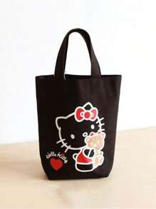 Sanrio Sanrio 1pc Working Adult Tote Bag, Canvas Bucket Bag, Cute Bucket Lunch Bag, Mothers Out Tote Kitty Cat Bucket Bag, Handbag, Canvas Bucket Bag, Cute Bucket-Shaped Handbag, Lunch Bag, Mother's Bag For Going Out.Travel Essentials Travel Accessories Vacation Summer Holiday Back To School
