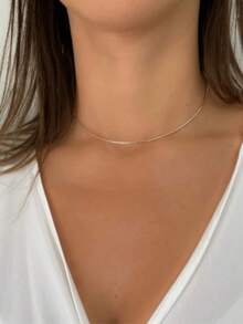 Necklace And Earrings Set Kit Choker Smooth Rigid Hoop With Hollow Oval Organic Pendant Gold Plated Golden Silver Fashion Accessories Elegant Fashion - Bạc - Xem 3
