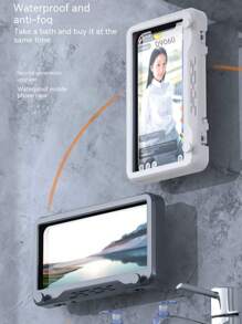360° Rotatable Bathroom Phone Holder - Wall Mounted, Transparent Anti-Fog Touch Screen Holder. Bathroom Accessories, Shower Smartphone Holder/Phone Box, Suitable For Bathroom And Toilet, Bathroom Plastic Shower Curtain, Kitchen, Convenient For Watching Movies/Watching Live Broadcasts.