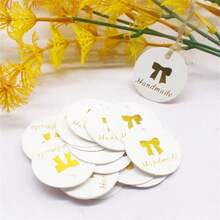 100tag20M Rope Creative Thank You, Handmade Gold Stamping Hanging Tag Circular 3cm Card Party Gift Baking Thank You Package