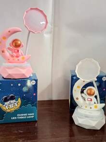 Lampara Luna Astronauta Nave Espacial 3D Recargable De Mesa. - Rosa - Ver 1