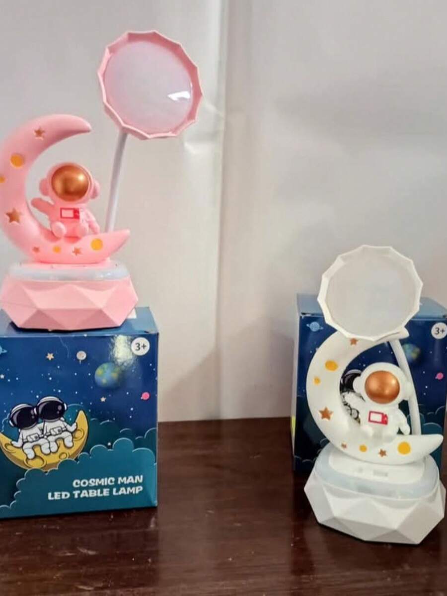 Lampara Luna Astronauta Nave Espacial 3D Recargable De Mesa. - Rosa - Ver 1
