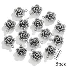 5PCS Stainless Steel Fashion Simple Rose Heart Pendant DIY Necklace Earrings Bracelet Jewelry Making Supplies Suitable For Women Gift