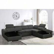 128"Sofa U Shaped Sectional Couch With Ottomans Reversible Modular Sofa 7 Seater Couch With Storage Seat,Living Room Furniture Sofa Sets With Adjustable Headrest, Grey - 1 - View 2