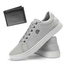 Men's Casual Sneakers With Soft Stitched Lightweight Straight Sole + Sophisticated Wallet - 灰色 - 查看 1