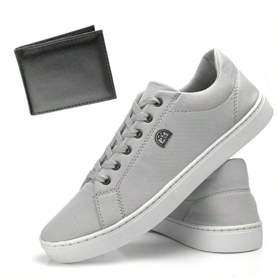 Men's Casual Sneakers With Soft Stitched Lightweight Straight Sole + Sophisticated Wallet - 灰色 - 查看 1