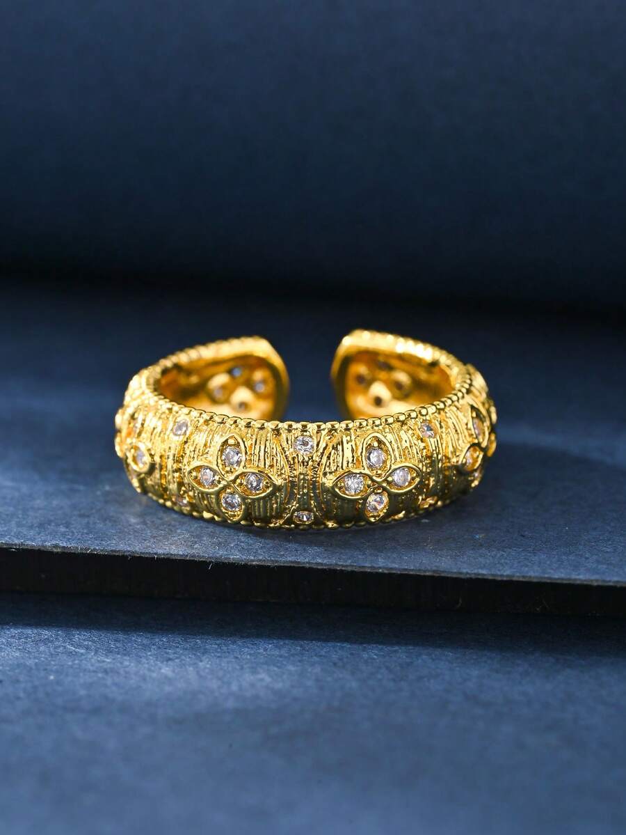 一系列迷人、优雅、个性化、经典、复古风格、微镶嵌锆石、18K 镀金铜女士开口戒指，适合婚礼、周年纪念、节日、派对、生日、礼物、工作、日常佩戴、女士珠宝配饰
