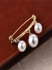 1pc New Style Pearl Brooch, Anti-Exposure Brooch, Lapel Pin Clothing - 金色 - 查看 6