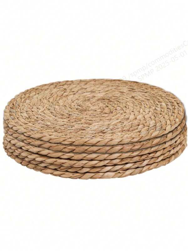 1/4/6pcs Hand Woven Placemat, Japanese Garden Tea Cup Heat Insulation Mat, Table And Tea Table Straw Round Bowl Mat Plate Mat, Japanese Papyrus Kitchen Heat Insulation Mat,Suitable For Restaurant Kitchens And Outdoor Picnics,Home Decor Christmas Coasters