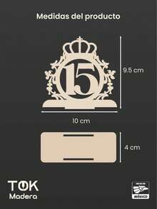 Servilletero Decorativo para Fiesta de XV Años en Madera MDF – Diseño Ornamental Redondo con Número 15 y Corona – Adorno de Mesa Estilo Elegante para Celebración Especial - Café integral - Ver 4