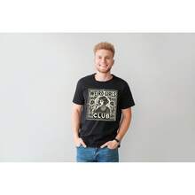 Vintage Weird Girls Club Punk Rock Style T-Shirt, 100% Cotton Fabric, Crew Neck, Short Sleeve, Casual Men'S All-Match, Spring Summer All-Season Casual Wear, 220gsm - Ideal For Valentines New Year'S Day Father'S Day Christmas - 黑色 - 查看 1