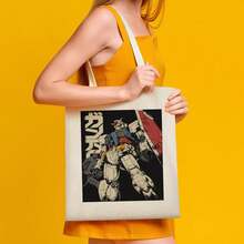 1pc Anime Japanese Manga  Canvas Tote Bag Artistic Printed  Waterproof Reusable Market Bag Gusset  Fashionable Shopping Tote For Bookstore Farmers Market Travel Suitable For Home Shopping, Beach Office Gift Bags 34x40cm&13.4x15.8 In - Multicolor - View 7
