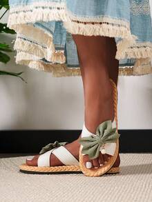 全新花瓣装饰拖鞋，时尚百搭纯黑/白色女士拖鞋 - 白綠色 - 查看 4