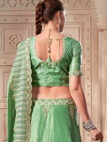 Elegant Green Soft Paper Silk Wedding Wear Lehenga Choli - Green - View 3