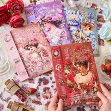 24Sheets/Book Sticker Books, Years Of Lingering Series, Retro And Exquisite European-Style Girl And Flower-Themed Stickers, Scrapbook Supplies, Notebook Accessories, Decorative Notebooks, Photo Frames, Phone Cases, Water Cups, Garbage Magazines, Stationery Boxes, DIY Personalized Stickers,School Supplies,Back To School