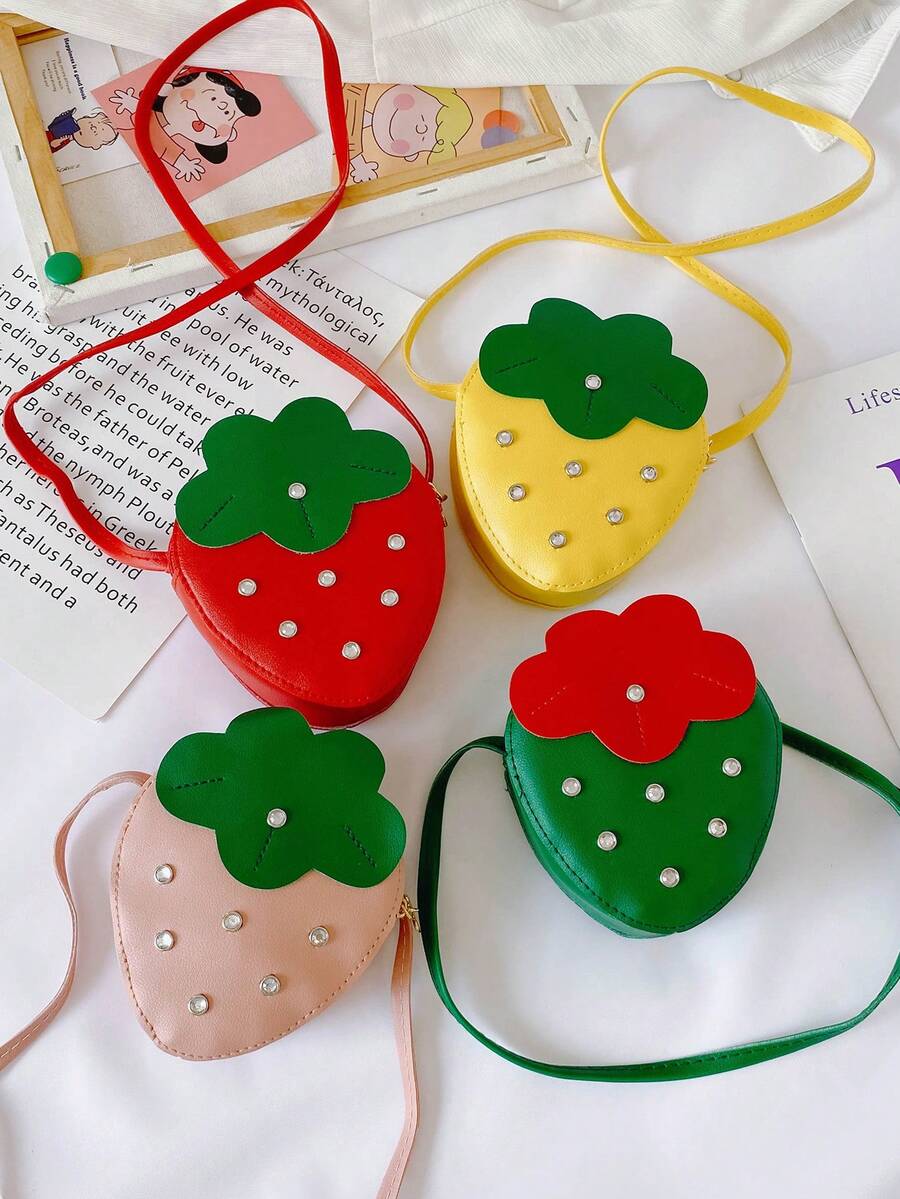 New Cute Mini Red Strawberry Messenger Bag For Spring And Summer, Pu Material Zipper Closed Messenger Bag Coin Purse, Four Fashionable Fruit Colors To Choose From, Lightweight Mini Cute Coin Purse - Multicolor - View 1