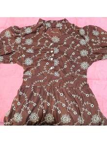 Women's Fashion Midi Dress In 3D Laise Fabric With Elastex On The Back And Button On The Front And Lining - Rust Brown - View 1
