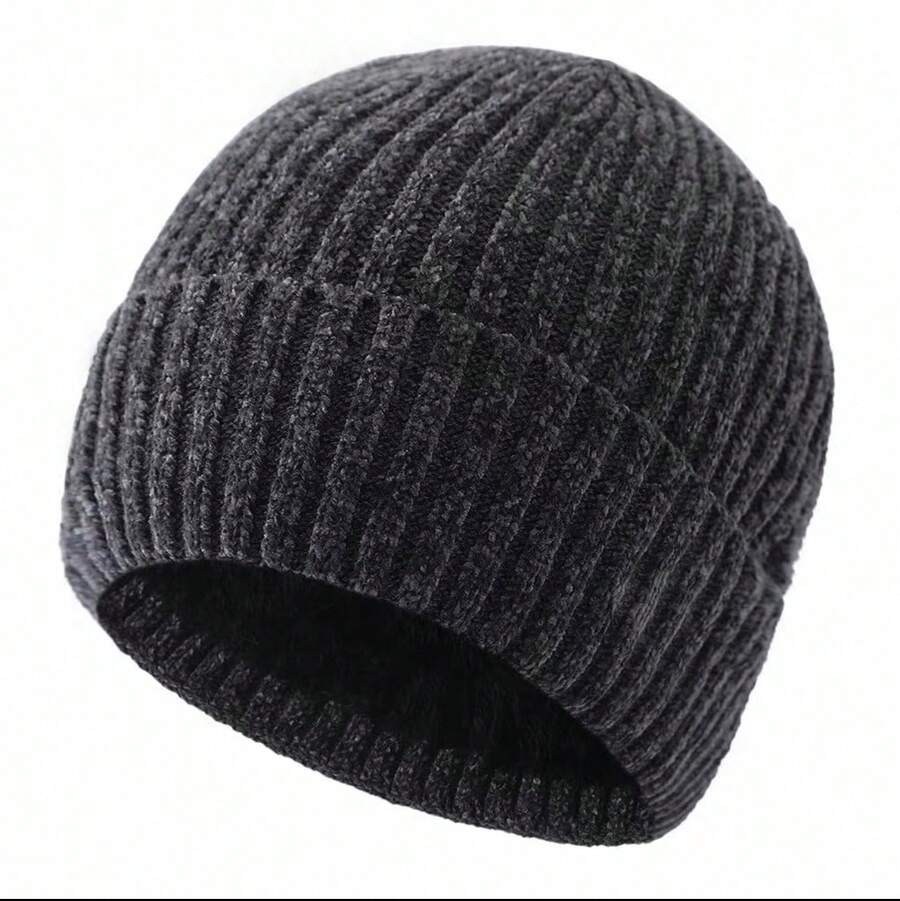 Unisex Winter Beanie Thick Wool Cap Warm Plush Lining Velvet Base Lined No Pompom - 深灰色 - 查看 1