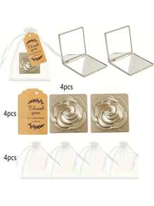 Set di 12 pezzi di specchi da trucco a forma di rosa elegante, include 4 specchi pieghevoli a doppia faccia, specchi da trucco portatili, 4 biglietti di ringraziamento e 4 sacchetti in organza, set regalo per damigelle d'onore per matrimoni, compleanni, vacanze, feste natalizie, regali estivi, forniture scolastiche, decorazione della stanza