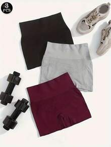 3条装无缝顺滑收腹内裤，适合搭配低腰裙，塑身运动内裤，提臀瑜伽短裤，健身腰带短裤，女士内衣 - 彩色 - 查看 7